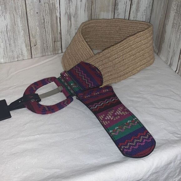 NWT Woven Jute Aztec Wide Stretch Belt S/M - Picture 1 of 8